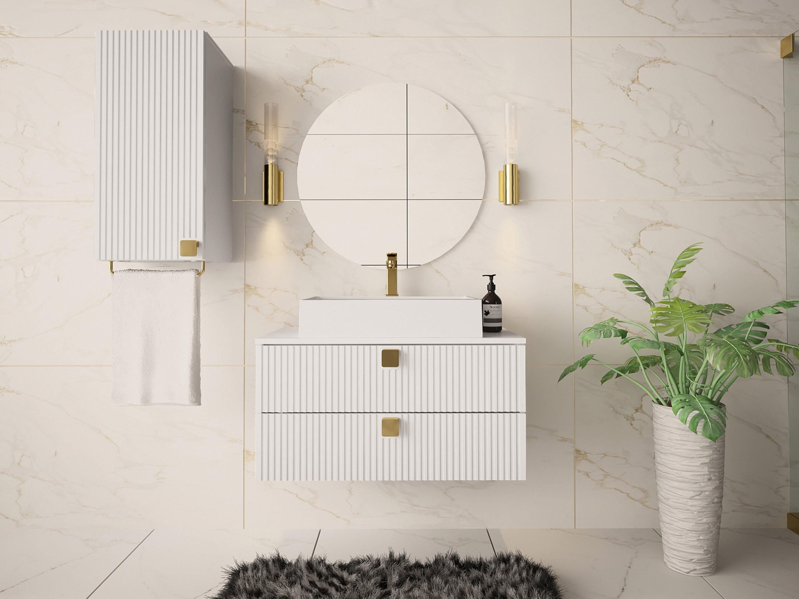 BADMÖBEL-SET Gariano IV - Goldfarben/Weiß, Holzwerkstoff/Kunststoff (80/42/46cm) - MIRJAN24