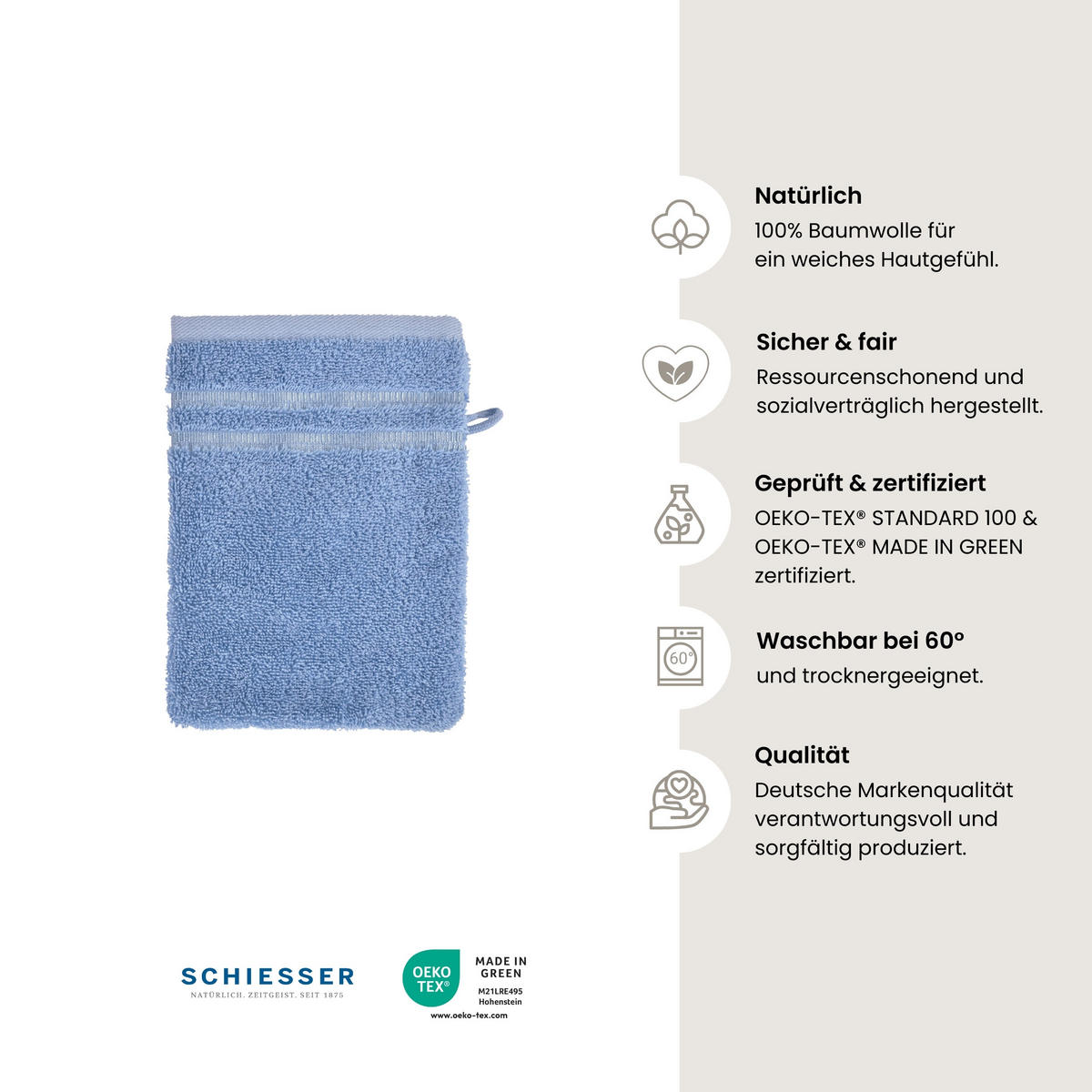 WASCHHANDSCHUHSET Milano - 5-teilig - 16 x 22 cm - Hellblau - Hellblau, Textil (16/22cm) - SCHIESSER