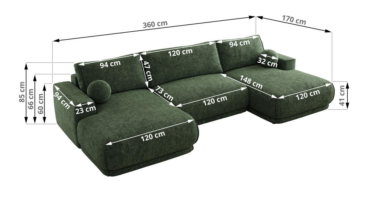 SEDACIA SÚPRAVA RINA U Tmavozelená Hrubo tkaná ženilka - čierna/tmavozelená, textil/plast (360/85/170cm) - MKS