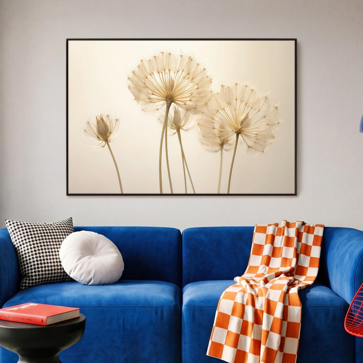LEINWAND Bilder mit Rahmen - Sonnenlicht - Löwenzahn - Botanisch - Blumen - 90x60 - Creme, Textil (90/60cm) - MuchoWow