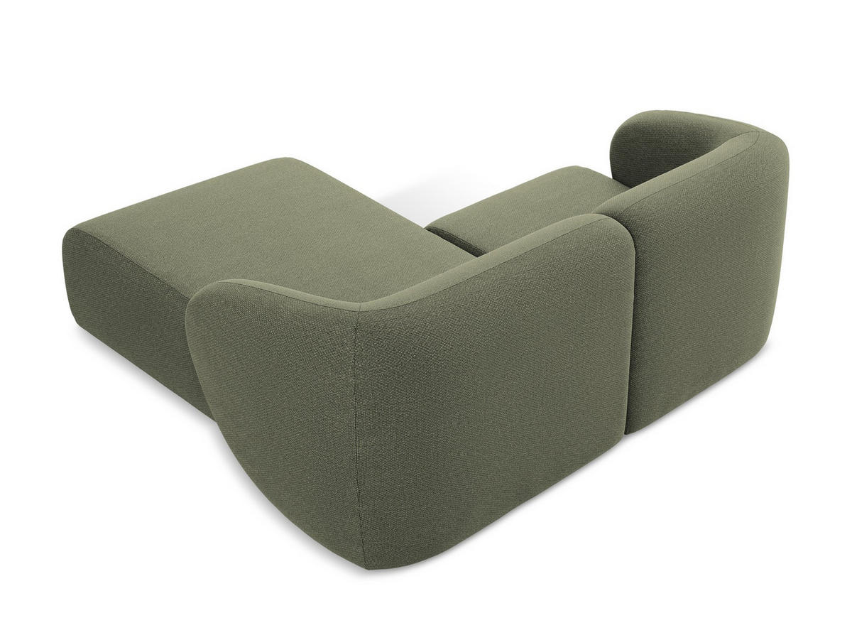 ECKSOFA Rechts Bouclé Stoff Grün - Schwarz/Olivgrün, Holzwerkstoff/Kunststoff (178/166cm) - Makamii