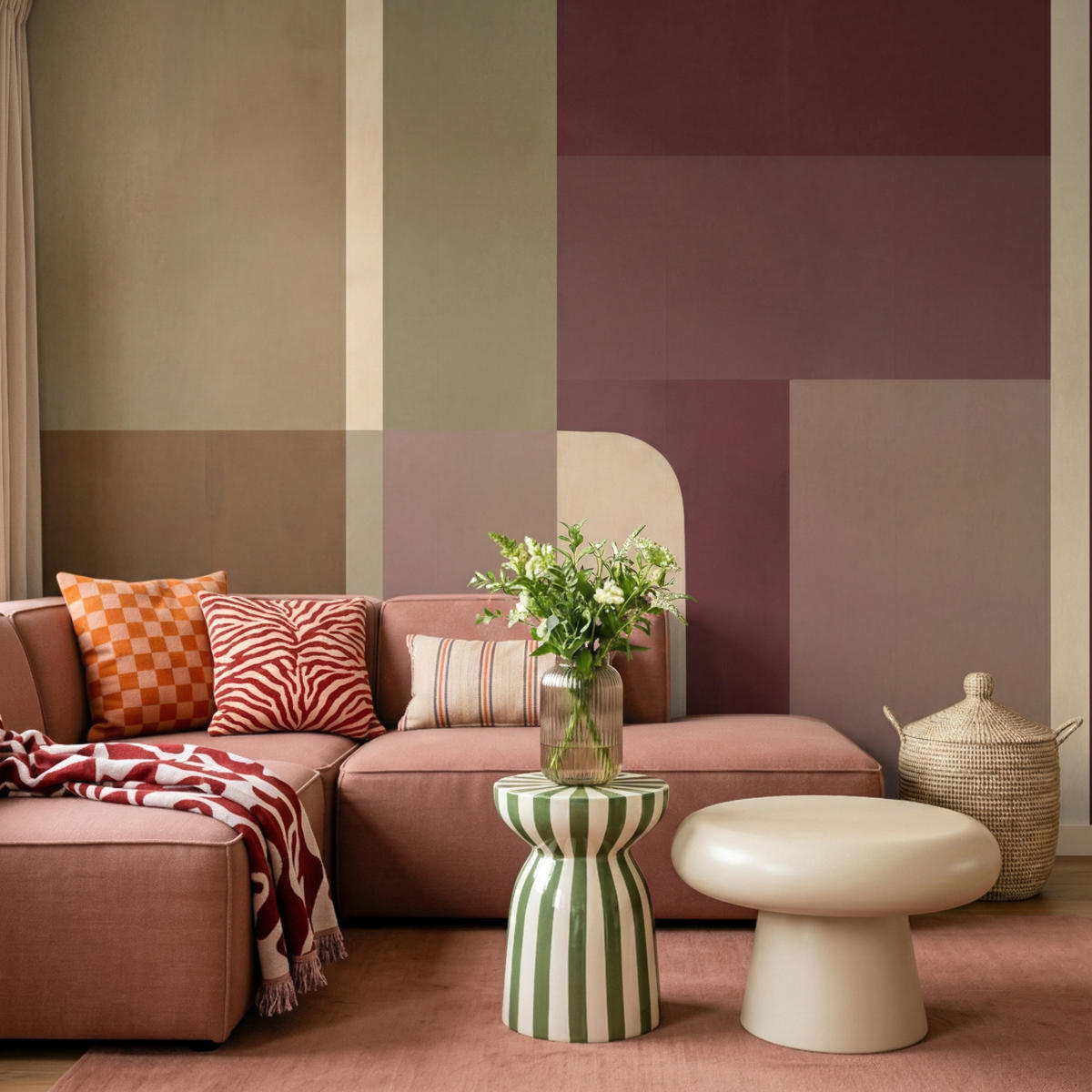 TAPETE - Unis - Abstrakt - Bordeaux - Linien - 350x260 cm - Multicolor, Papier (350/260cm) - OnlyWow