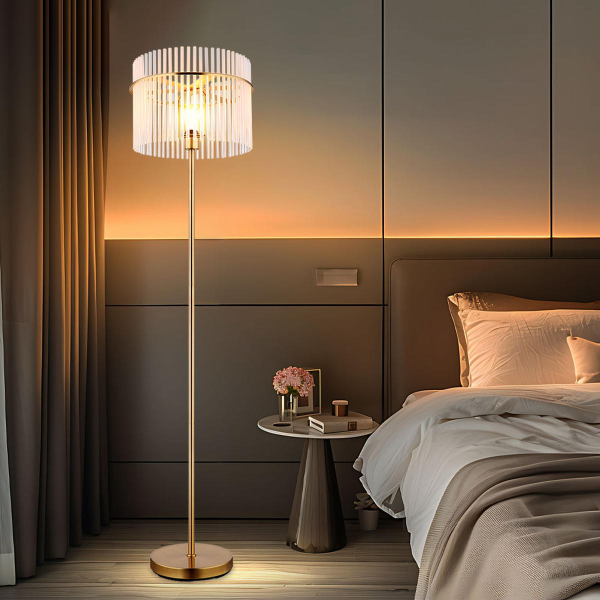 LED STEHLEUCHTE Gorley Gold - Goldfarben, Glas (38/38/152cm) - Globo Lighting