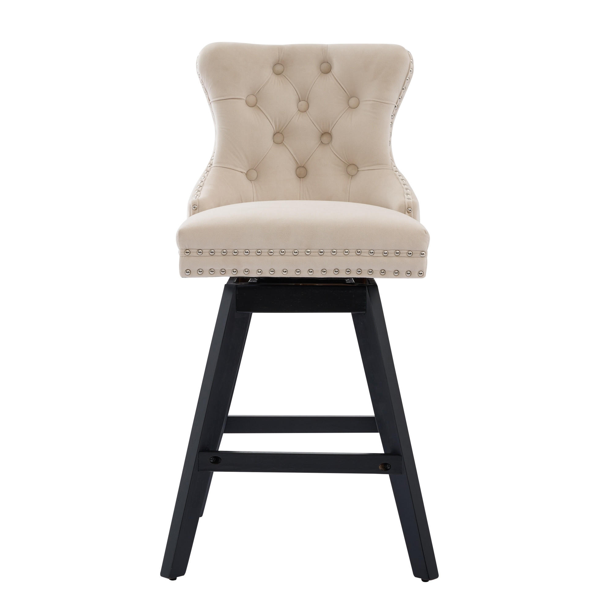 BARHOCKER 2er-Set Beige mit Samtbezug, Rückenlehne und 360° Drehfunktion - Beige, Textil (55/97.5/44.5cm) - PANGIVO