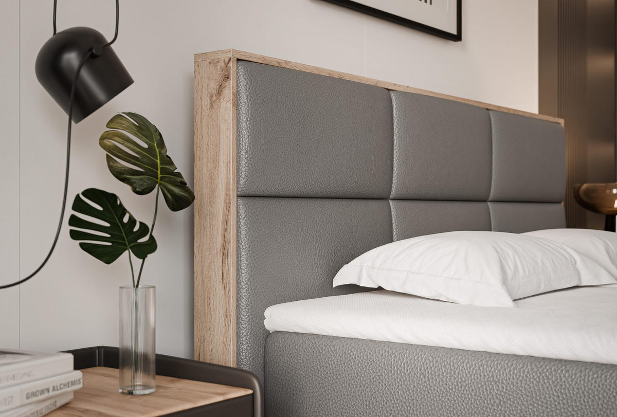 BOXBETT LAVIO 160/200 cm, in Grau, mit Matratze und Topper - Grau, Holzwerkstoff/Textil (160/200cm) - Idohome