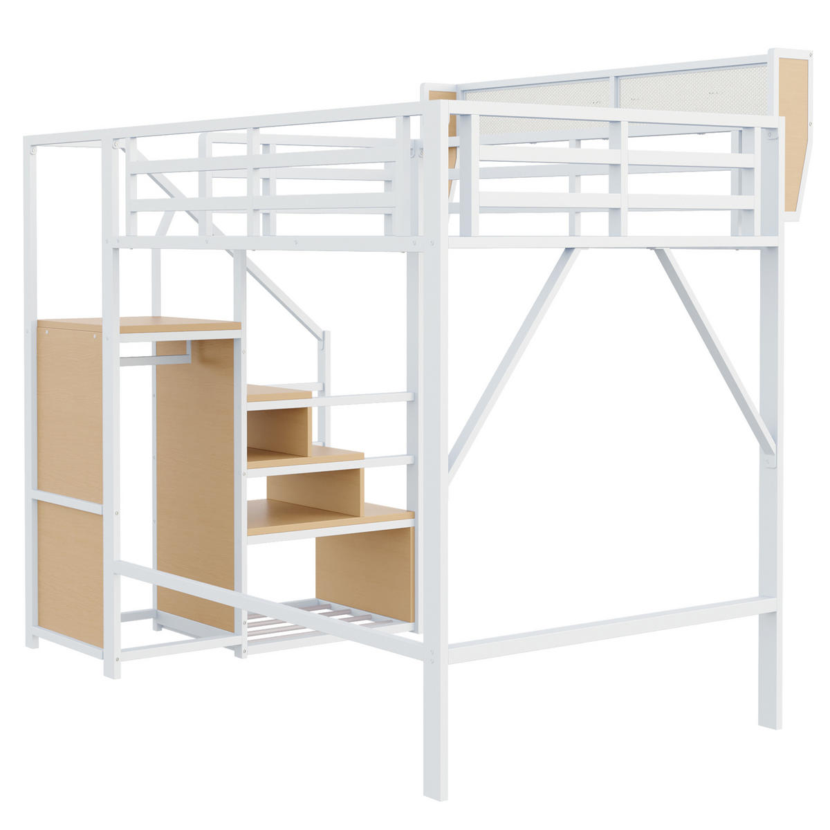 HOCHBETT 140/200 cm DE-01394, in Weiß, mit Sicherheitsleiter und flexiblem Staufach - Weiß, Metall (140/200cm) - ComfortXL