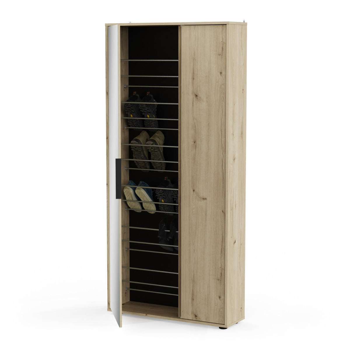 SCHUHSCHRANK 2 Türen und 1 Spiegel - ebony 82,8/23,9/178,4 cm - Eichefarben, Holzwerkstoff (23.9/178.4/82.8cm) - Calicosy