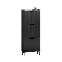 SCHUHSCHRANK mit 3 Klappen schmal 50x130x19cm Schwarz - Schwarz, Holzwerkstoff/Metall (50/130/19cm) - SoBuy