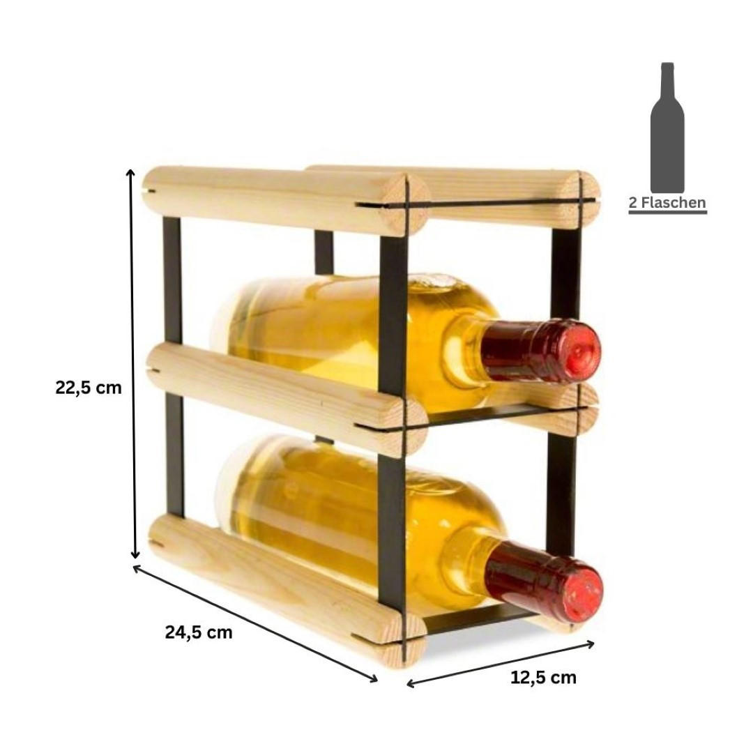 WEINREGAL Vinotega Mod Metal 22,5x12,5x24,5 cm 1x2 Flaschen Massives Kiefernholz Natur - Naturfarben, Holz (12.5/22.5/24.5cm) - PROREGAL