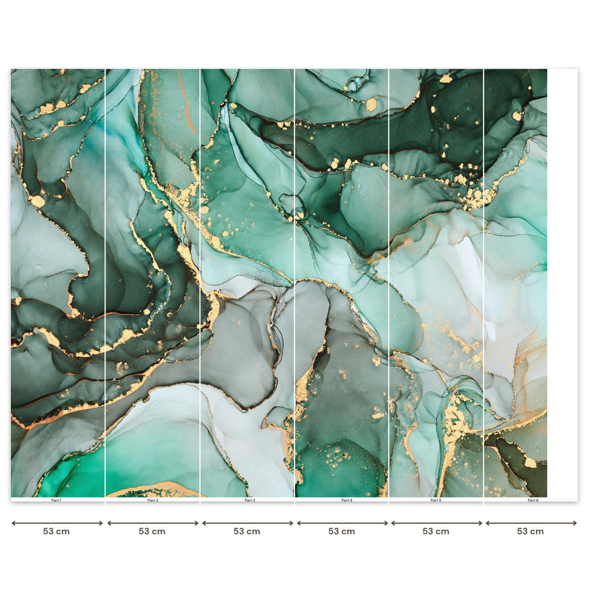 TAPETE - Gold - Marmor - Grün - Luxus - Marmoroptik - Grau - 300x240 cm - Grün, Papier (300/240cm) - OnlyWow