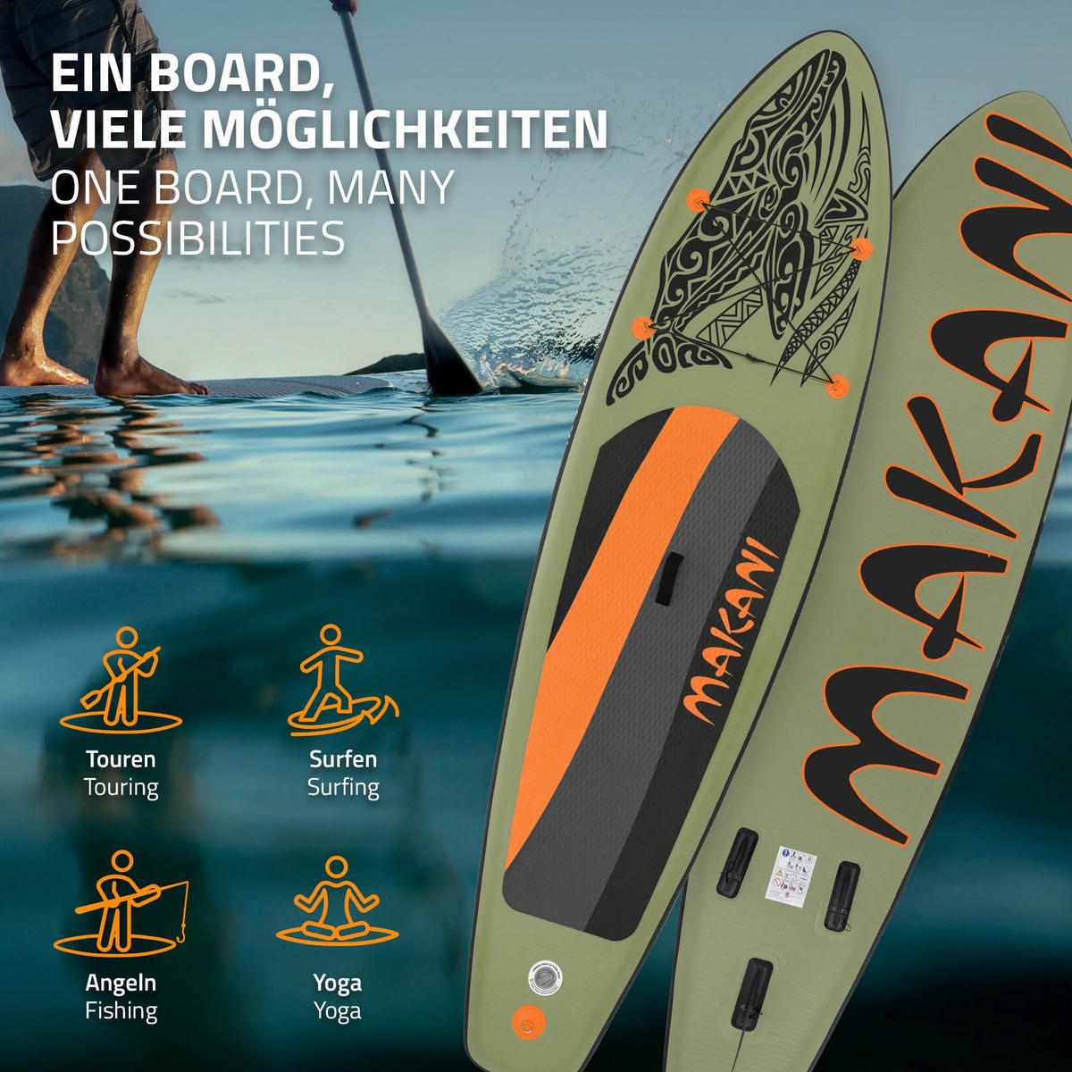 STAND UP PADDLE BOARD Makani Olive - Olivgrün, Kunststoff (320/80/15cm) - ECD-Germany