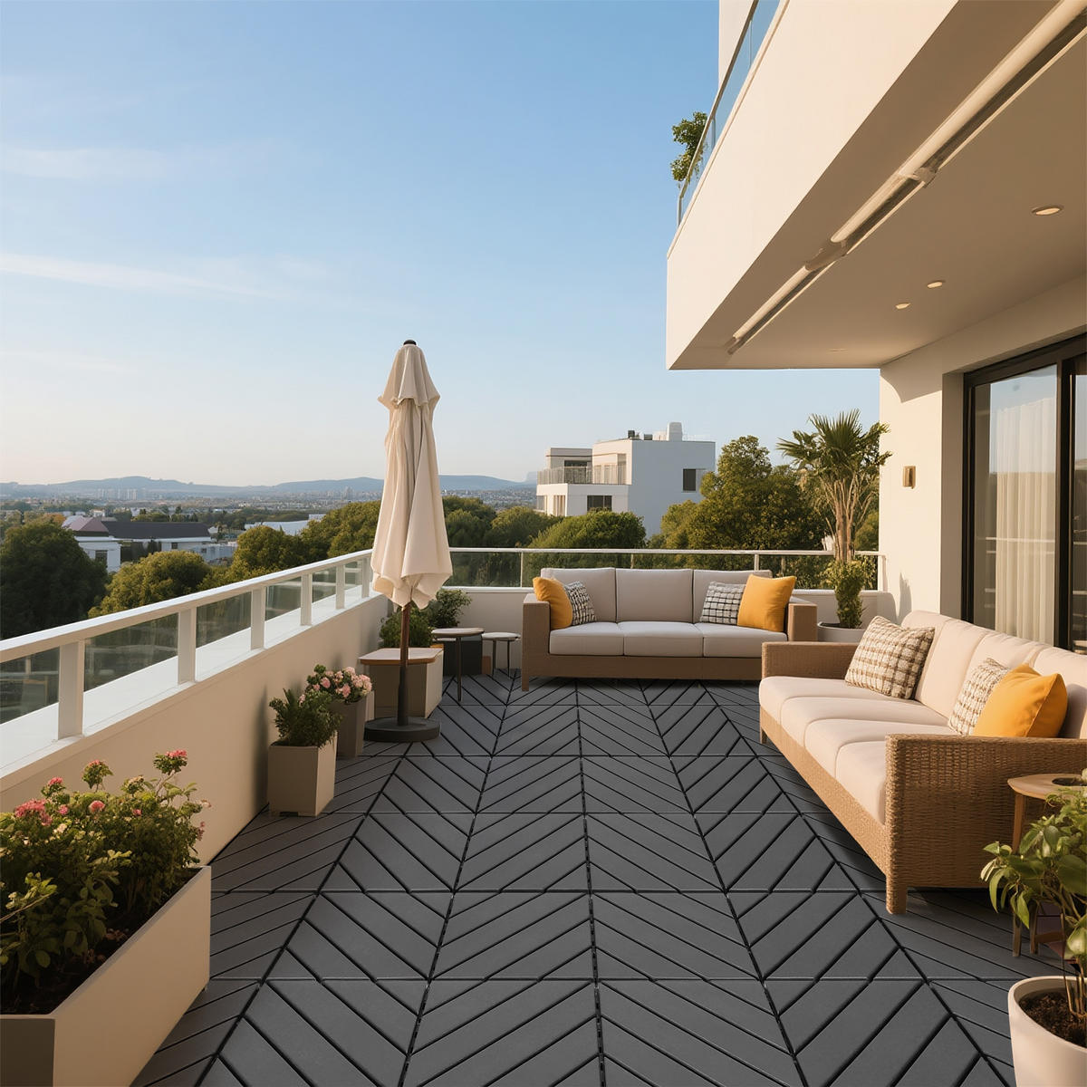 TERRASSENFLIESE 30.5/30.5/2 Dunkelgrau, 12"x12" Quadratisch, Plastik 44 Stück - Dunkelgrau, Kunststoff (30.5/30.5/2cm) - Oxeza