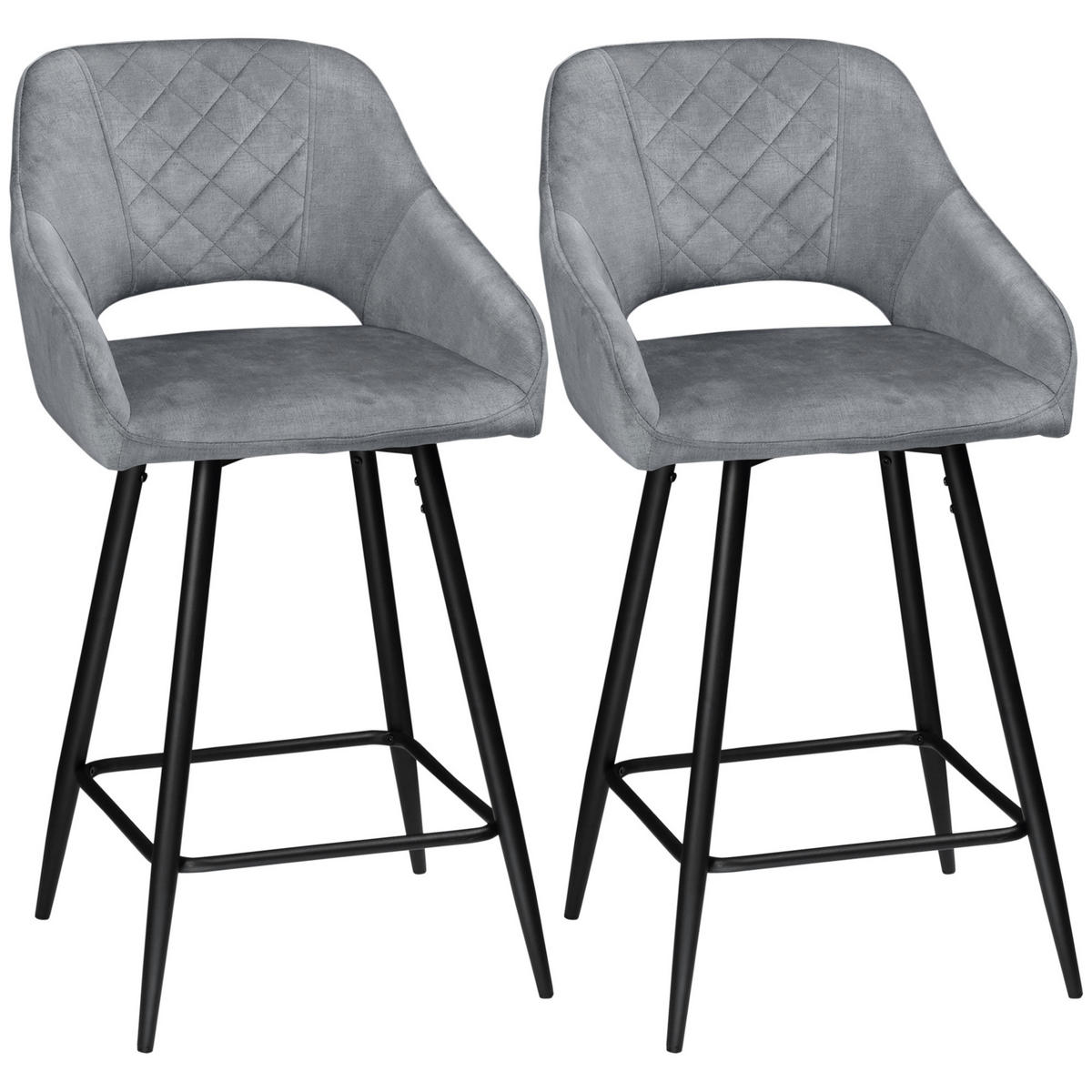 BARHOCKER 2er-Set DE-08065 Retro-Design, Samtoptik, mit Fußstütze Grau - Grau, Metall (56/98/50cm) - ComfortXL