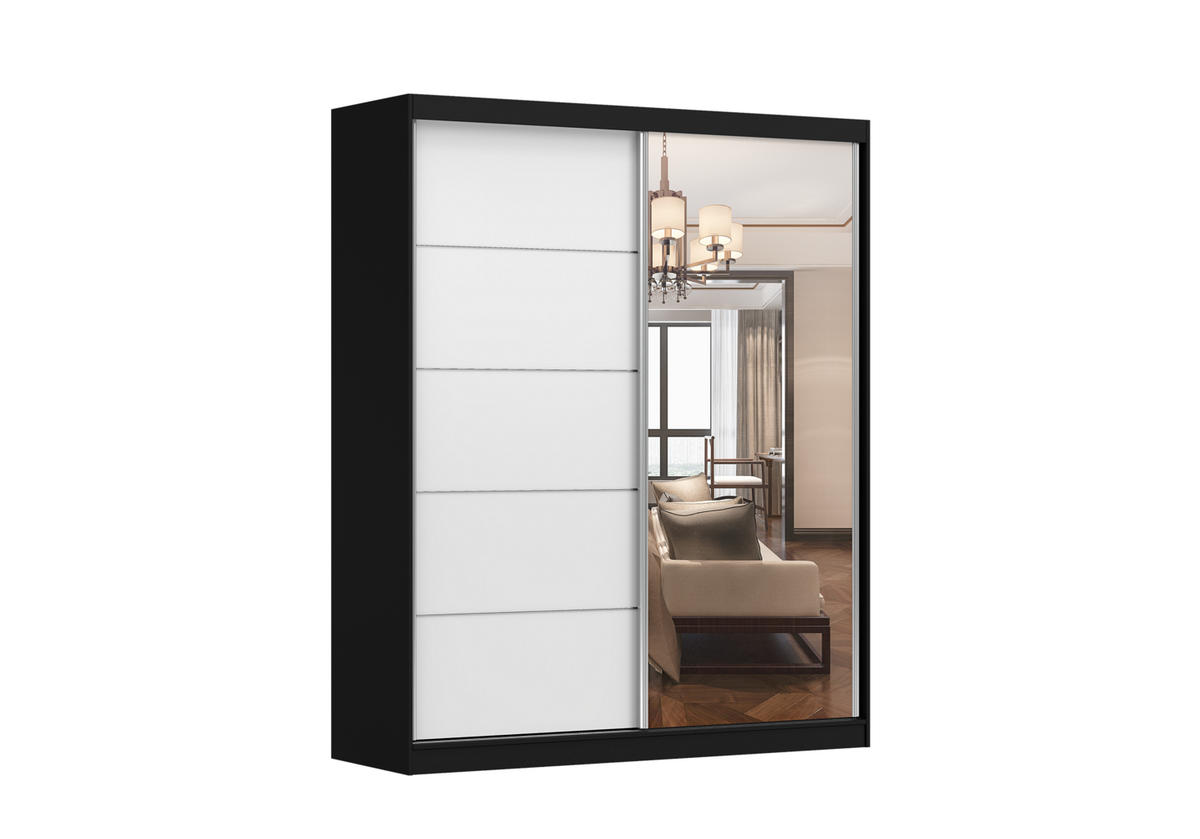 SCHIEBETÜRENSCHRANK - Tess 03 Schwarz + Weiß - Schwarz/Weiß, Holzwerkstoff/Metall (183/218/61cm) - Möblo