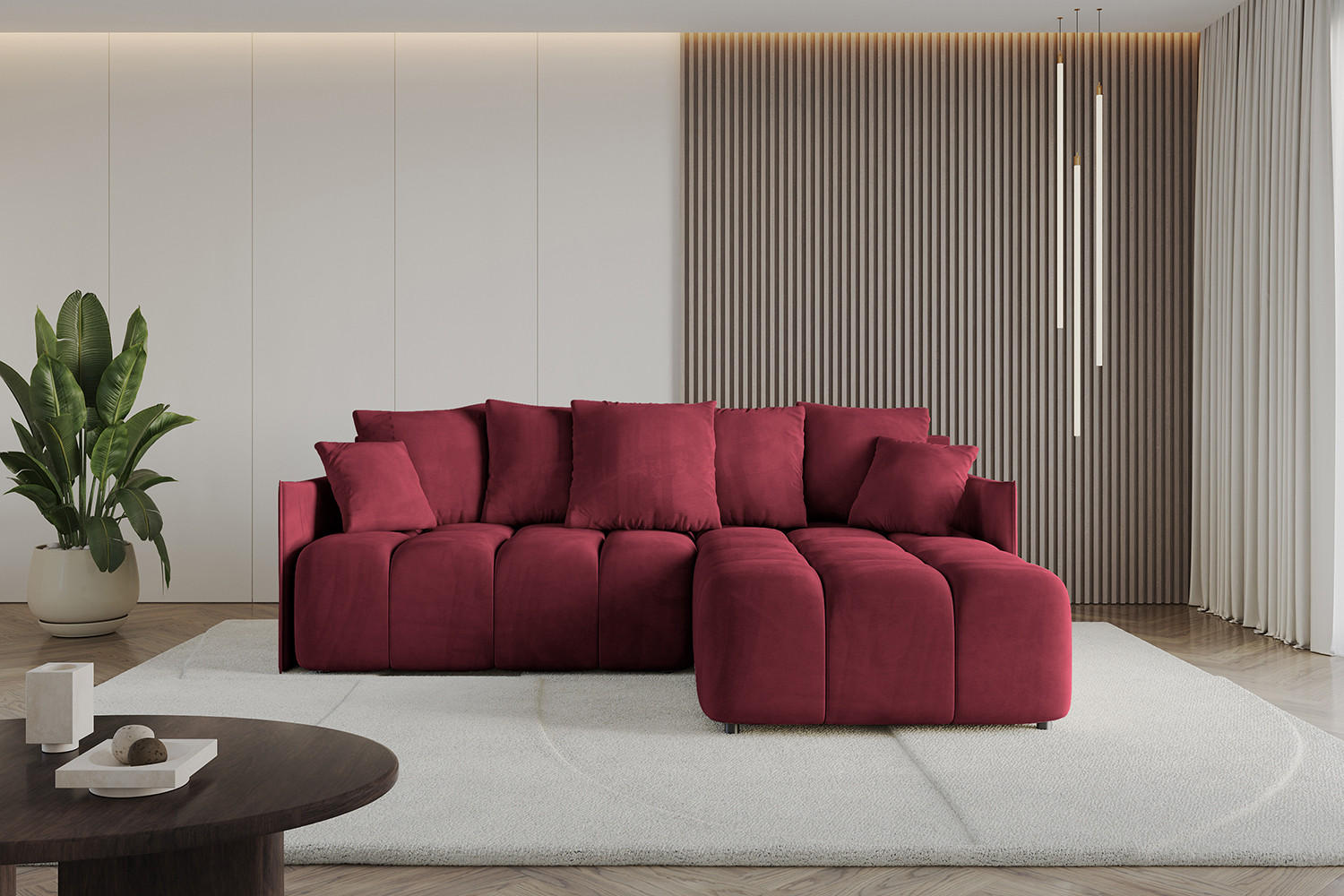ECKSOFA mit Schlaffunktion und Bettkasten LONLI-L 242x175x88 Bordeaux Velours - Bordeaux, Holzwerkstoff/Kunststoff (242/175cm) - ALTDECOR