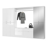 GARDEROBEN-SET weiß Hochglanz 273 cm viel Stauraum, Flurgarderobe mit Spiegeltür - Chromfarben/Weiß Hochglanz, Glas/Holzwerkstoff (273/193/34cm) - Inn.Furn