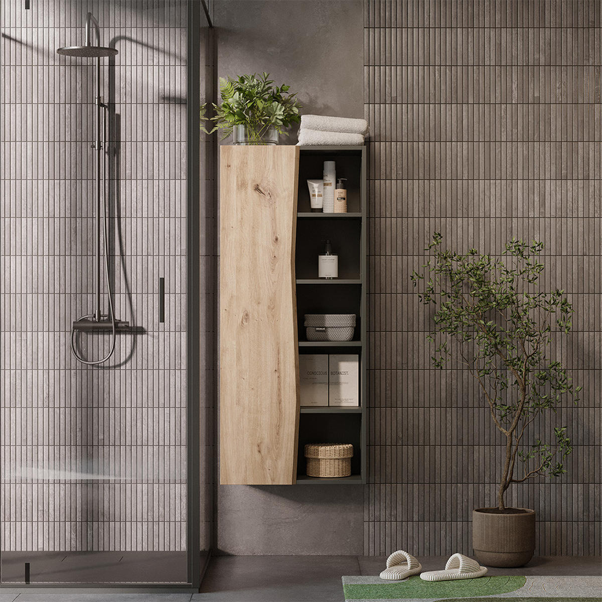 DER HOCHSCHRANK Willow Artisan 56 x 130 cm mit 5 offenen Fächern - Anthrazit/Hellgrau, Holzwerkstoff (56/130/29.8cm) - Vicco