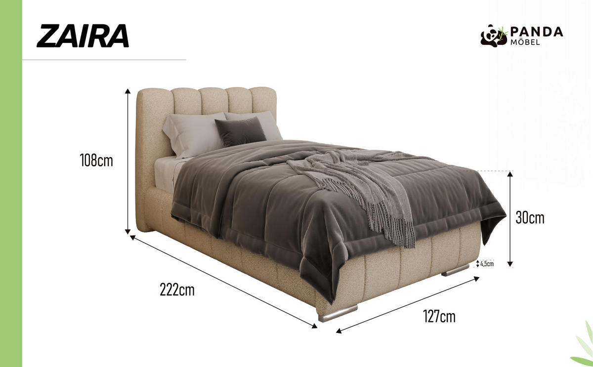 POLSTERBETT Zaira 100x200cm – Elegantes Polsterbett für modernen Wohnstil , ZONIERTE TASCHENFEDERN KOKOS (21cm), beige - Beige, Holz (100/200cm) - Panda Möbel