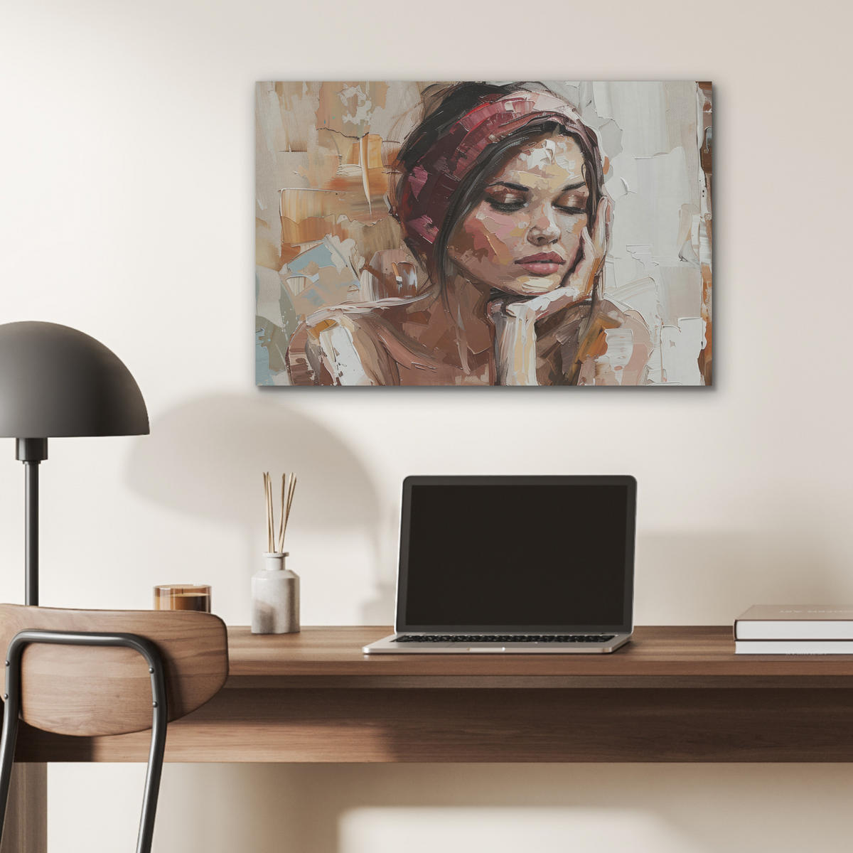 AKUSTIKBILD Frau - Lackierung - Porträt - Modern Wanddeko 70x50 cm - Altrosa, Kunststoff (70/50/0.9cm) - MuchoWow