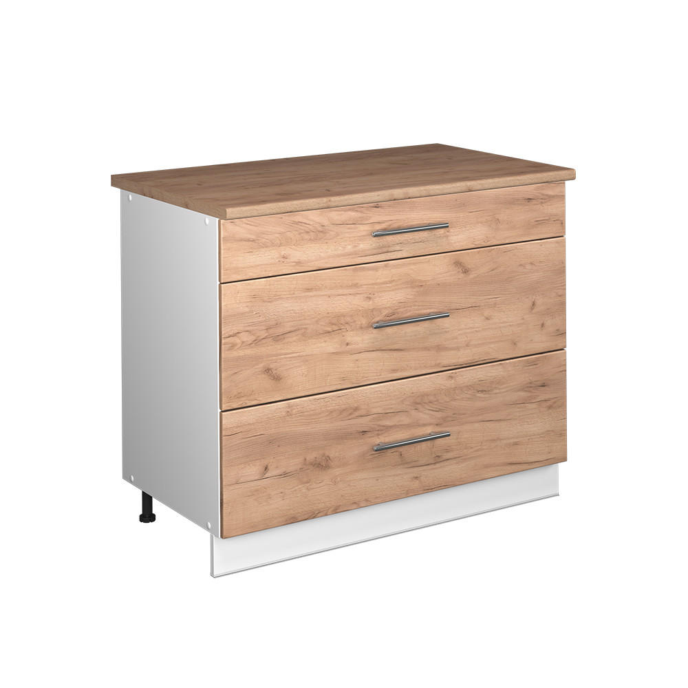 KÜCHENUNTERSCHRANK Fame-Line, Goldkraft Eiche/Weiß, 100 cm, AP Eiche - Honigeiche/Weiß, Holzwerkstoff (100/82/60cm) - Vicco