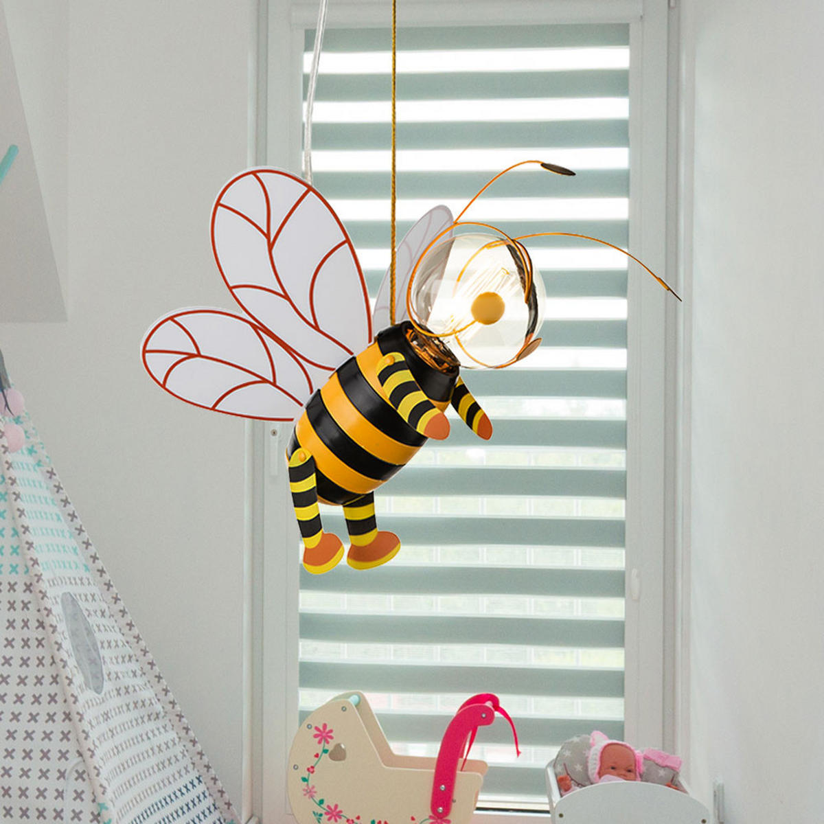 LED KINDERHÄNGELEUCHTE Biene Gelb Schwarz Metall - Gelb, Metall (36/25/120cm)