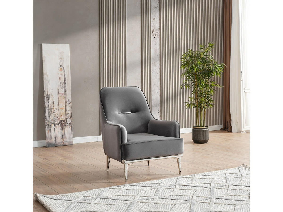 SITZGARNITUR Bogota, Grau Stellvariante 2+2+1 - Grau, Holzwerkstoff/Metall (175/87/98cm)