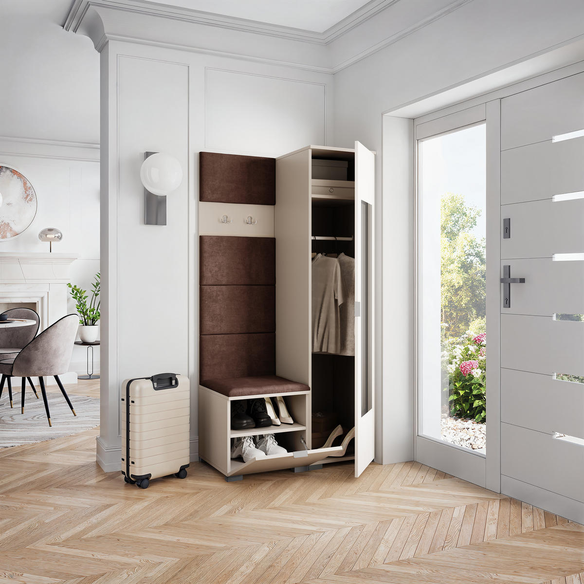 GARDEROBENSCHRANK VIRA 95/181/51 cm Modern Garderobe-Set Kaschmir - Kaschmir/Braun, Holzwerkstoff (95/181/51cm) - MASSENO