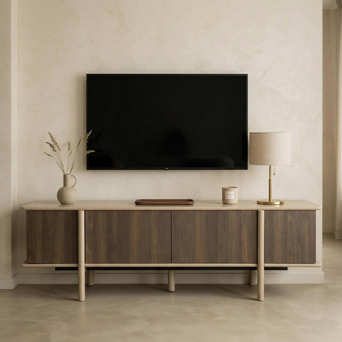 TV-MÖBEL mit 4 Türen, taupe - Taupe, Holz (180/55/40cm) - Oviala
