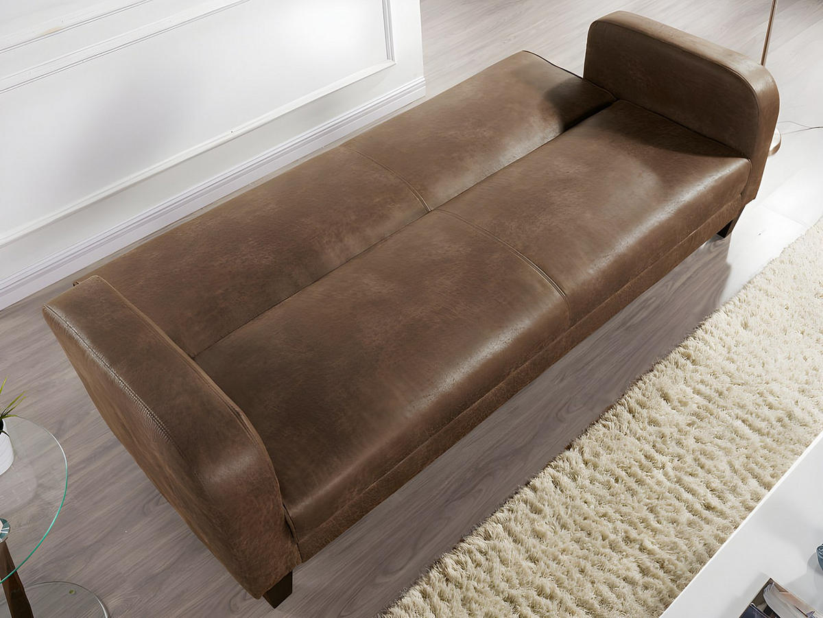 SCHLAFSOFA 3-Sitzer - Vintage Look - INICIO - Braun, Textil (215/85/83cm) - Vente-Unique