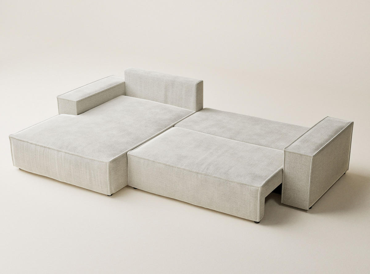 ECKSOFA Maze Beige grau Chenille-Stoff - Links Seite - Greige/Schwarz, Holz/Holzwerkstoff (185/294cm) - Maison de Reve