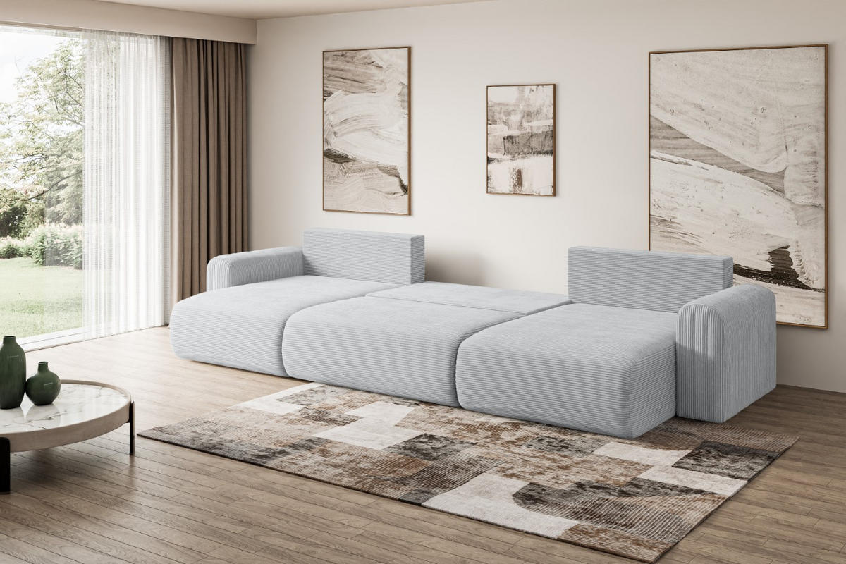 WOHNLANDSCHAFT mit Schlaffunktion und Bettkasten ORRO-U - 362x145x83 cm Grau Cord - Schwarz/Grau, Holzwerkstoff/Kunststoff (362/83/145cm) - ALTDECOR