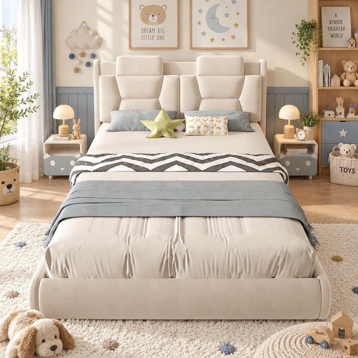 AUTOBETT 140/200 cm mit LED-Rädern, DE-41742, in Cremeweiß - Beige, Holz (140/200cm) - ComfortXL