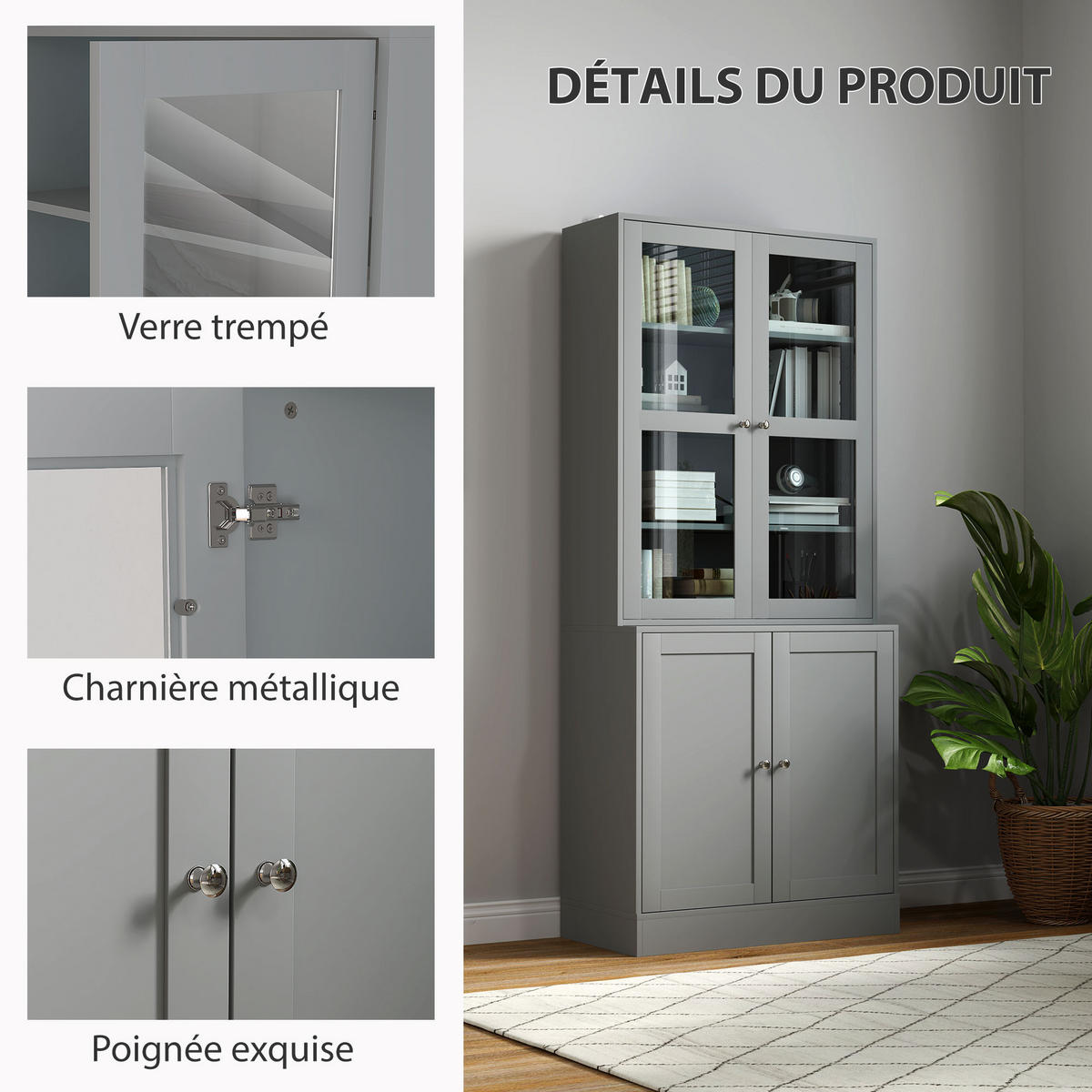 AKTENSCHRANK DE-14525 6 Ebenen mit 2 Glastüren, verstellbare Böden Grau - Grau, Holzwerkstoff (40/178.5/76cm) - ComfortXL