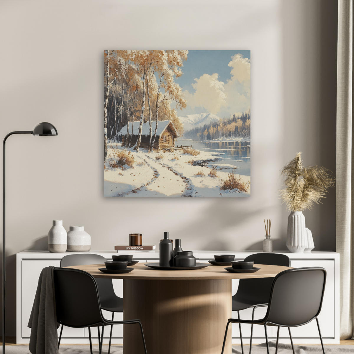 AKUSTIKBILD Winter - Schnee - Zuhause - Natur Akustikpaneele 80x80 cm - Hellbraun, Kunststoff (80/80/0.9cm) - MuchoWow