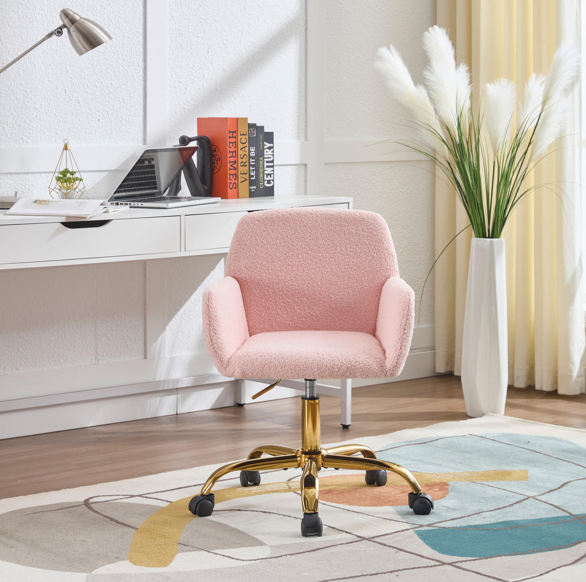 BÜROSTUHL in Hellrosa 53x53x55 cm mit Kunstpelzbezug, höhenverstellbar und drehbar - Pink, Kunststoff (53/55/53cm) - IVMEU