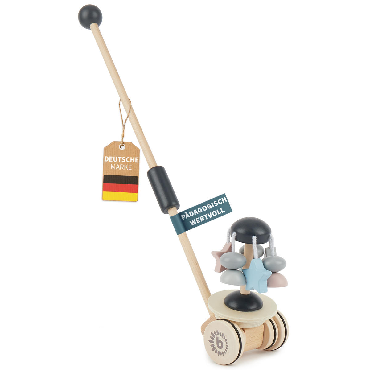 SCHIEBESPIELZEUG Holz mit Stern-Karussel - Blau, Holz (11/30cm) - Bieco Spielwaren