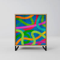 SIDEBOARD STREAMER TANGLE, Eichefarben, 57,5x42x67,5 cm, Schwarze Metall-Rahmenfüße - Eichefarben/Multicolor, Holzwerkstoff/Metall (57.5/67.5/42cm) - SpaceRebels