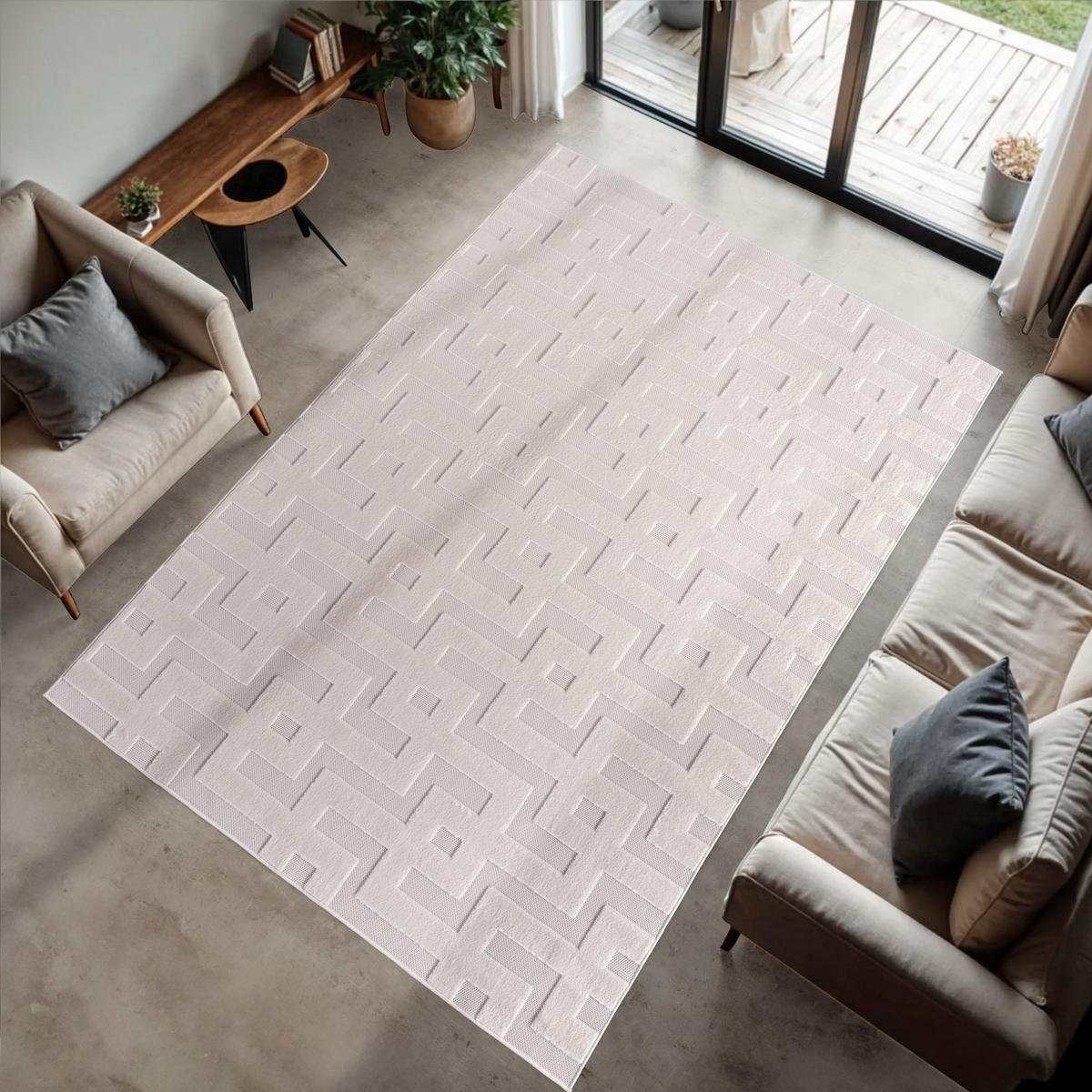 TEPPICH In-/Outdoor Kurzflor 3D-Wellenoptik Polypropylen Balkon Creme Rechteckig 140x200 - Creme, Textil (140/200cm) - KADIMA DESIGN