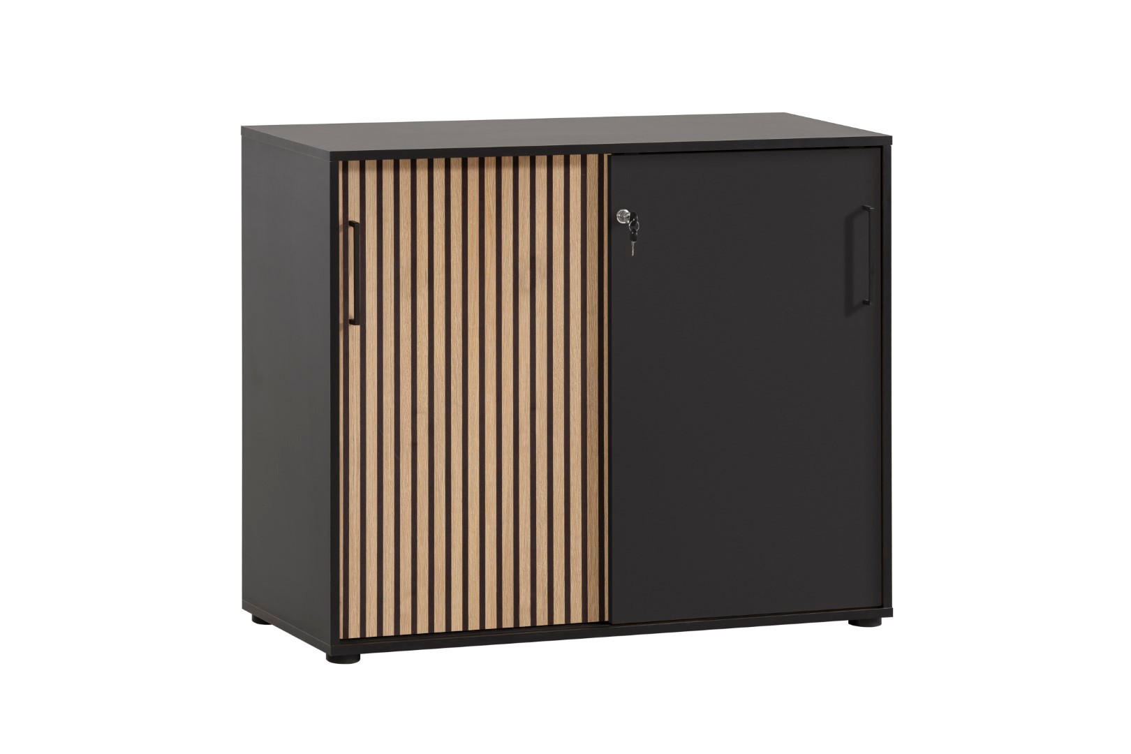 AKTENSCHRANK Raven Large 84x100x41 cm Akustikpaneele Eiche/Schwarz - Schwarz, Holz (100/85/42cm) - PROREGAL
