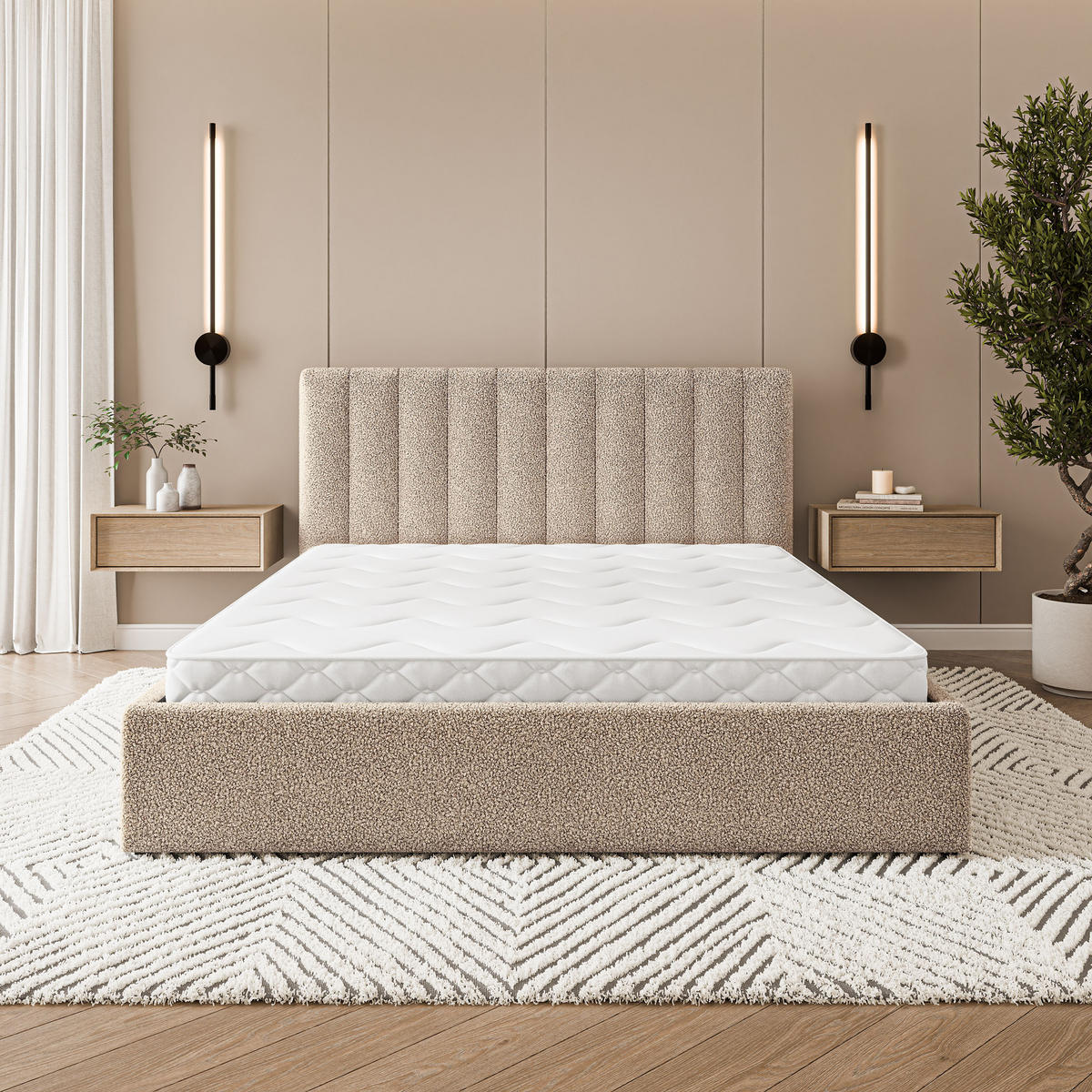 POLSTERBETT DEMERA Q 180x200 cm mit Bettkästen - Beige - Beige, Holz (180/200cm) - MASSENO
