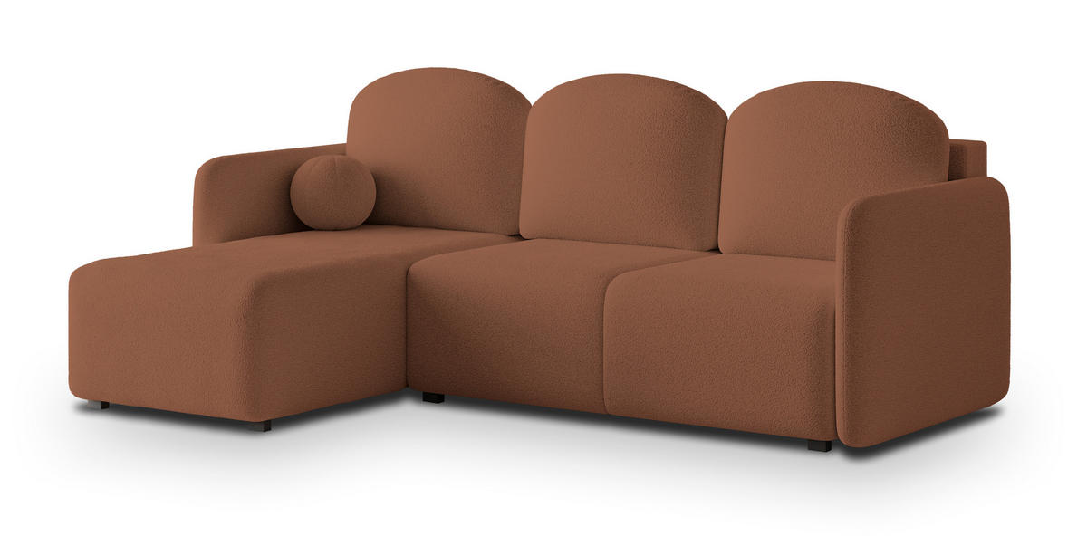 ECKSOFA SUVINO Kupferfarben Boucle-Stoff mit Schlaffunktion - Kupferfarben, Holz (230/143cm) - MASSENO