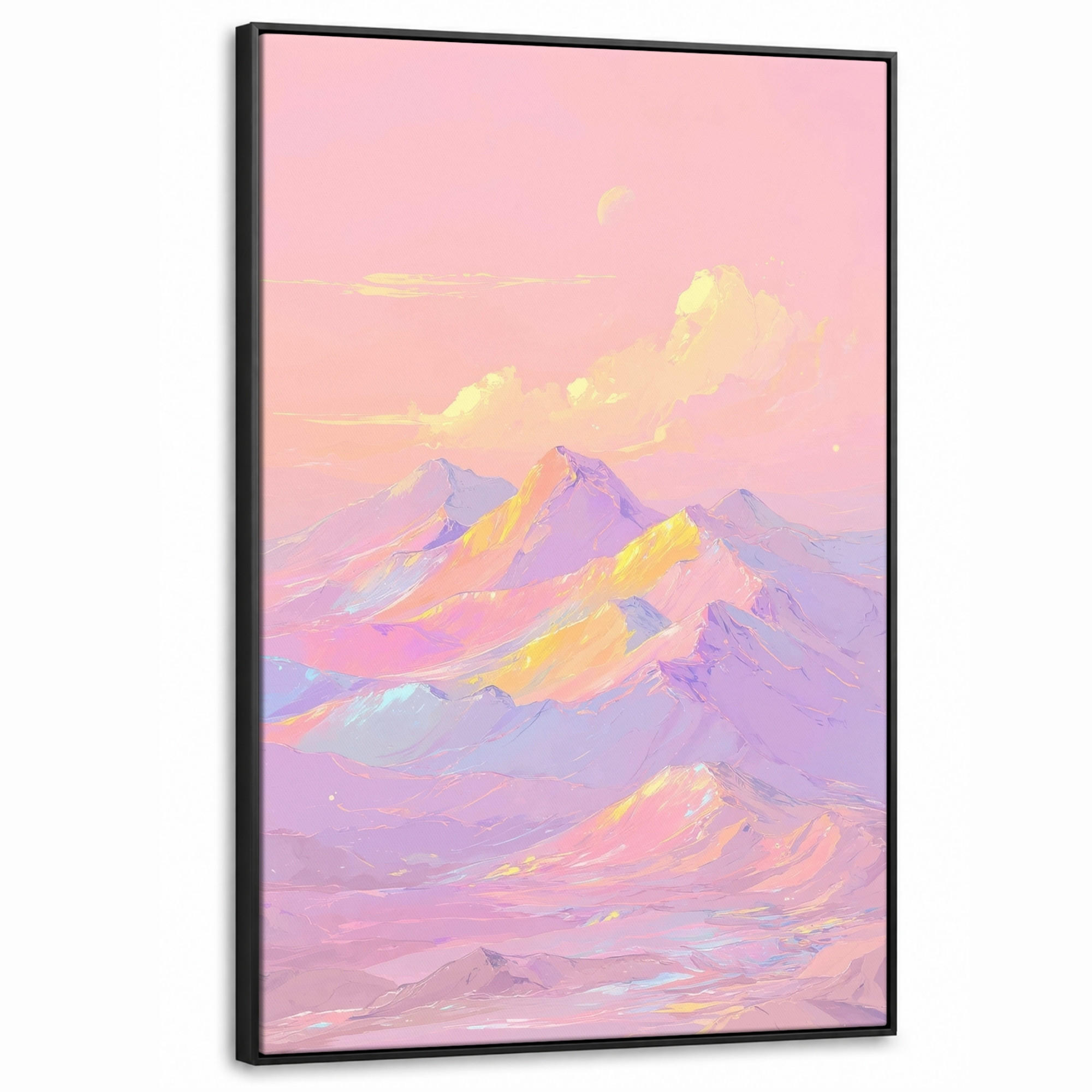 LEINWAND Bilder mit Rahmen - Berggipfel - Wolken - Verträumt - 80x120 - Hellrosa, Textil (80/120cm) - MuchoWow