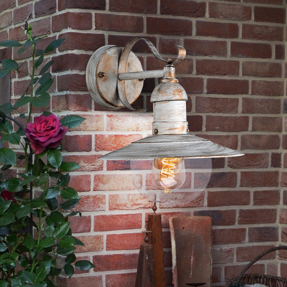 WANDLEUCHTE Landhausstil Weiß Gold - Weiß, Metall (27.2/24/25.6cm)