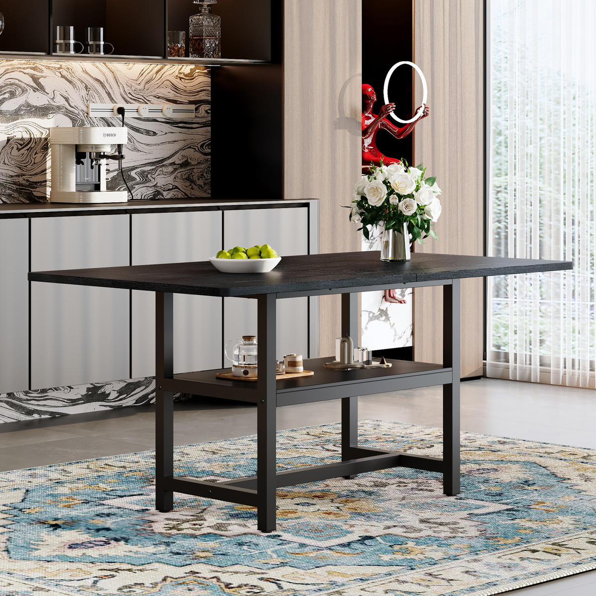 ESSTISCH Schwarz mit multifunktionalem Ablagefach 160/90/76 cm - Schwarz, Holz (90/160/76cm) - Oxeza