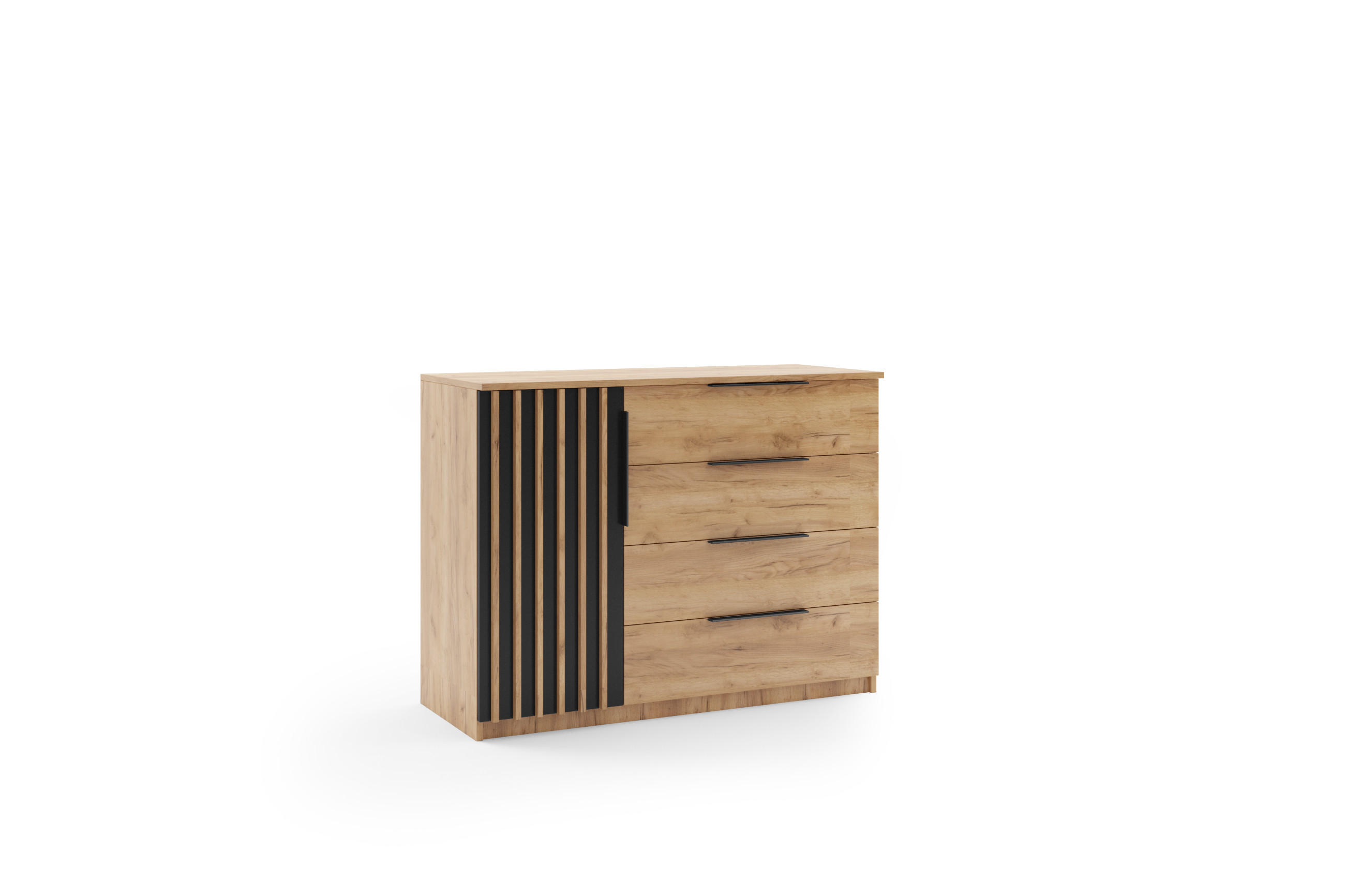 KOMMODE Sorento - Craft Gold, Lamellen Schwarz - 120 x 48 x 89 cm - Eichefarben, Holzwerkstoff (48/89/120cm) - BM-Möbel