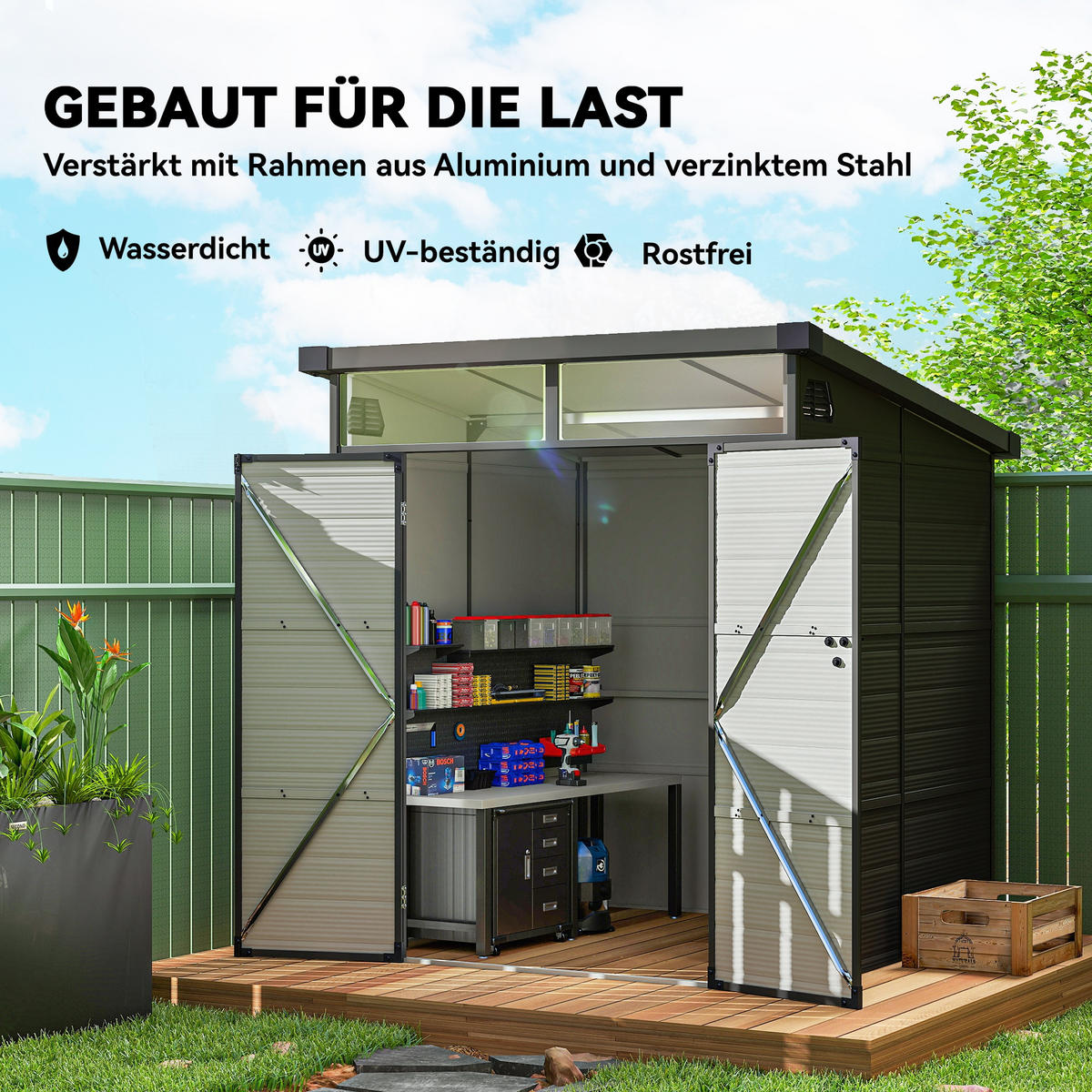 GERÄTEHAUS Kunststoff 3,24m² 190x191x215cm Geräteschuppen mit Pultdach Grau - Dunkelgrau, Kunststoff (190/215/191cm) - Outsunny