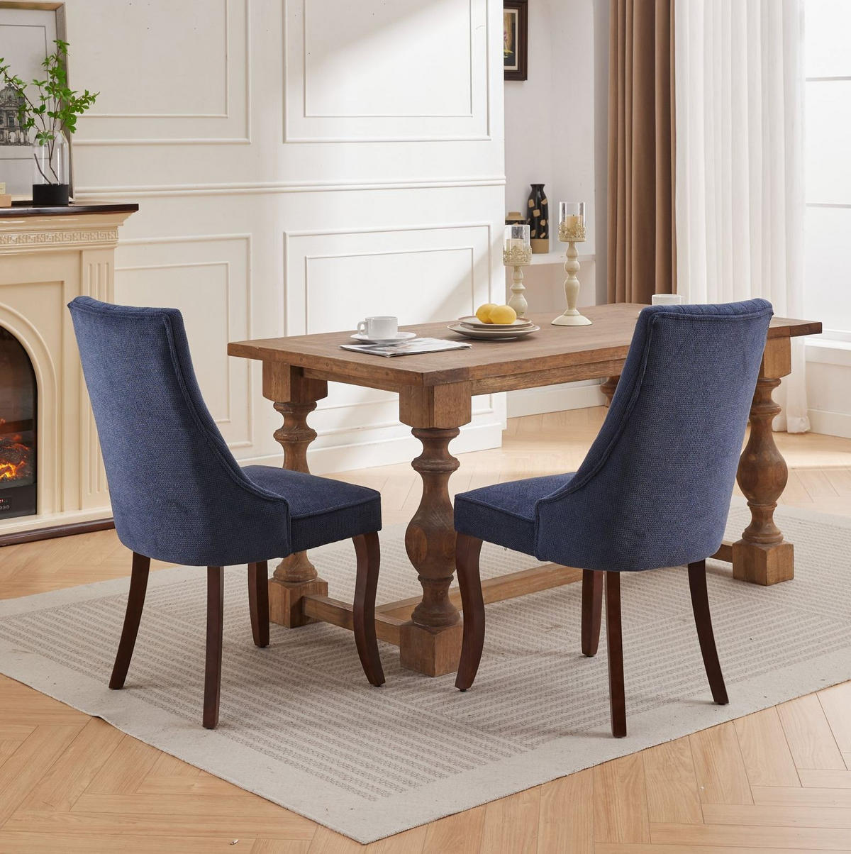 ESSZIMMERSTUHL 2er-Set mit hoher Rückenlehne Chenille Blau - Blau, Holz (50/95.5/64cm) - Meubliv