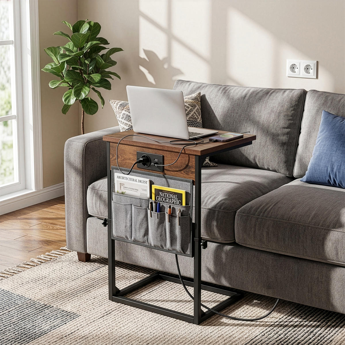 ODKLÁDACÍ stůl - hnědá, kov/kompozitní dřevo (30.5/40.5/84cm) - Relaxdays