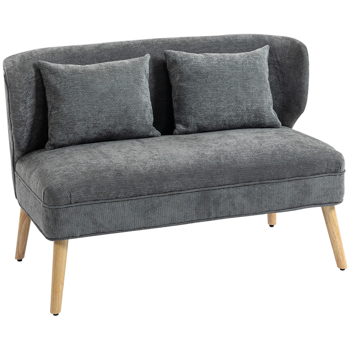 2-SITZER-SOFA DE-06572 kleines Chenille-Sofa mit Flügelrücken, dicker Sitz Grau - Grau, Holz/Textil (117/78.5/65cm) - ComfortXL