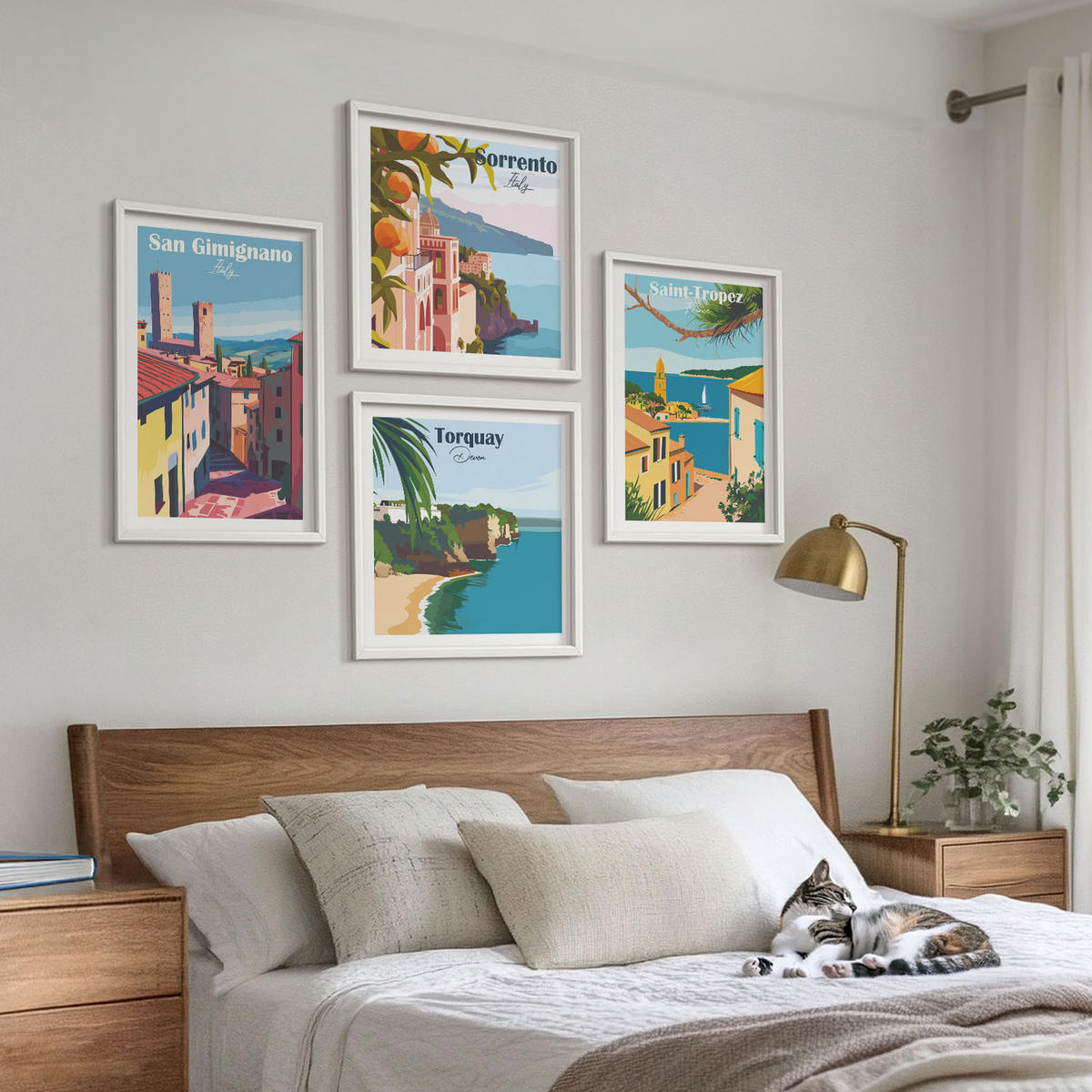 BILDER SET 4er Set - 50x50 cm & 40x60 cm Weißer Rahmen - Italienische Küstenstädte - Weiß, Kunststoff (50/50cm) - TULUP